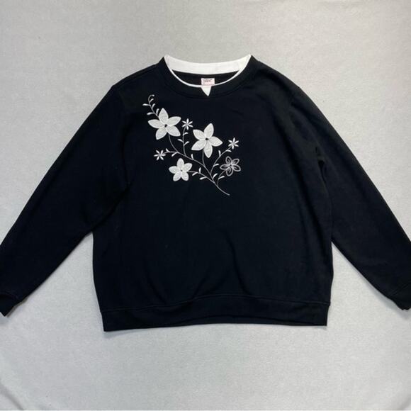 Adrian Delafield Black Embroidered Floral Vintage 90s Sweatshirt Sweater Size XL - Picture 2 of 7